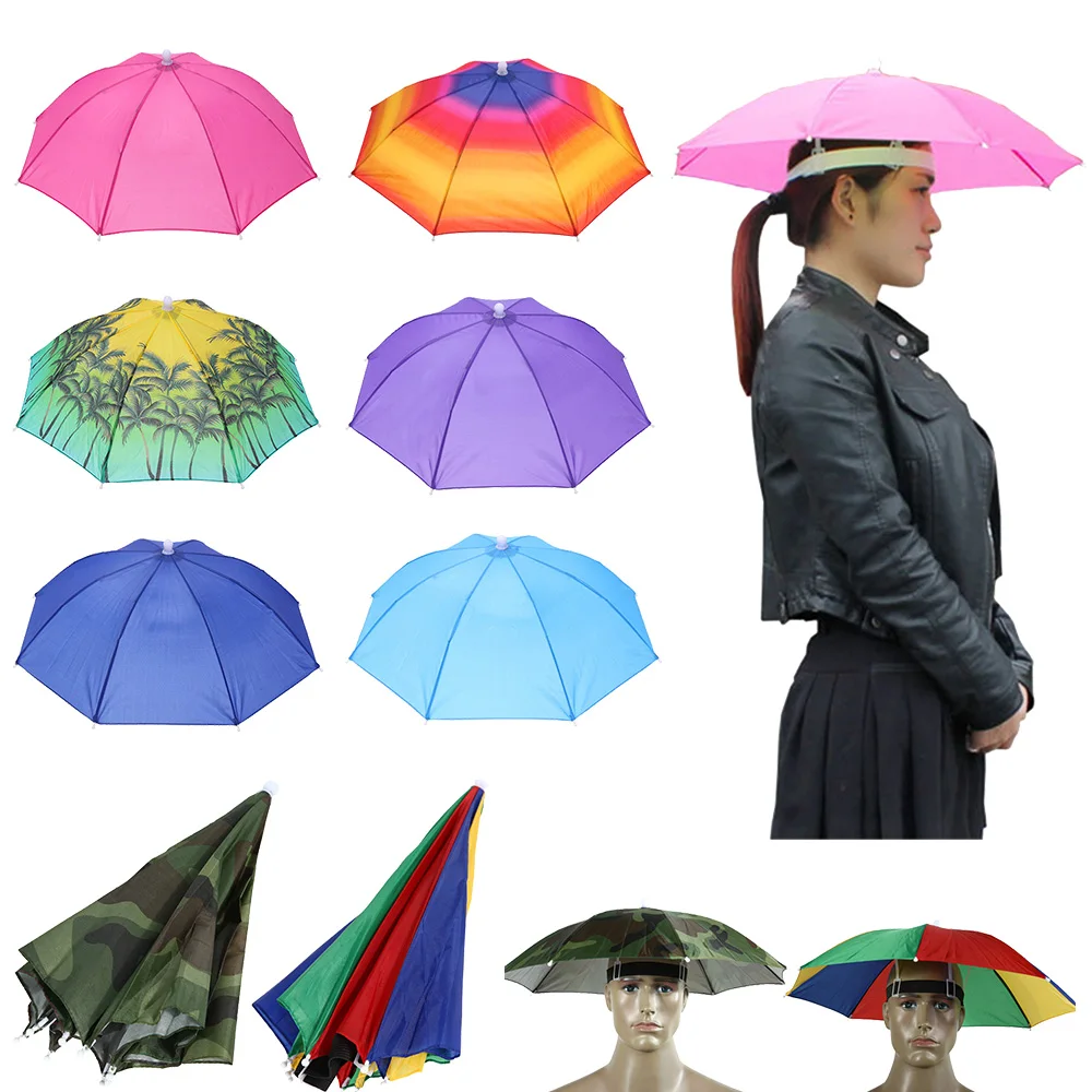 Portable Rain Umbrella Hat Foldable Outdoor Umbrella Hat Fishing Camping Sunshade Umbrella Bicycle Hiking Entertainment Sun Hat