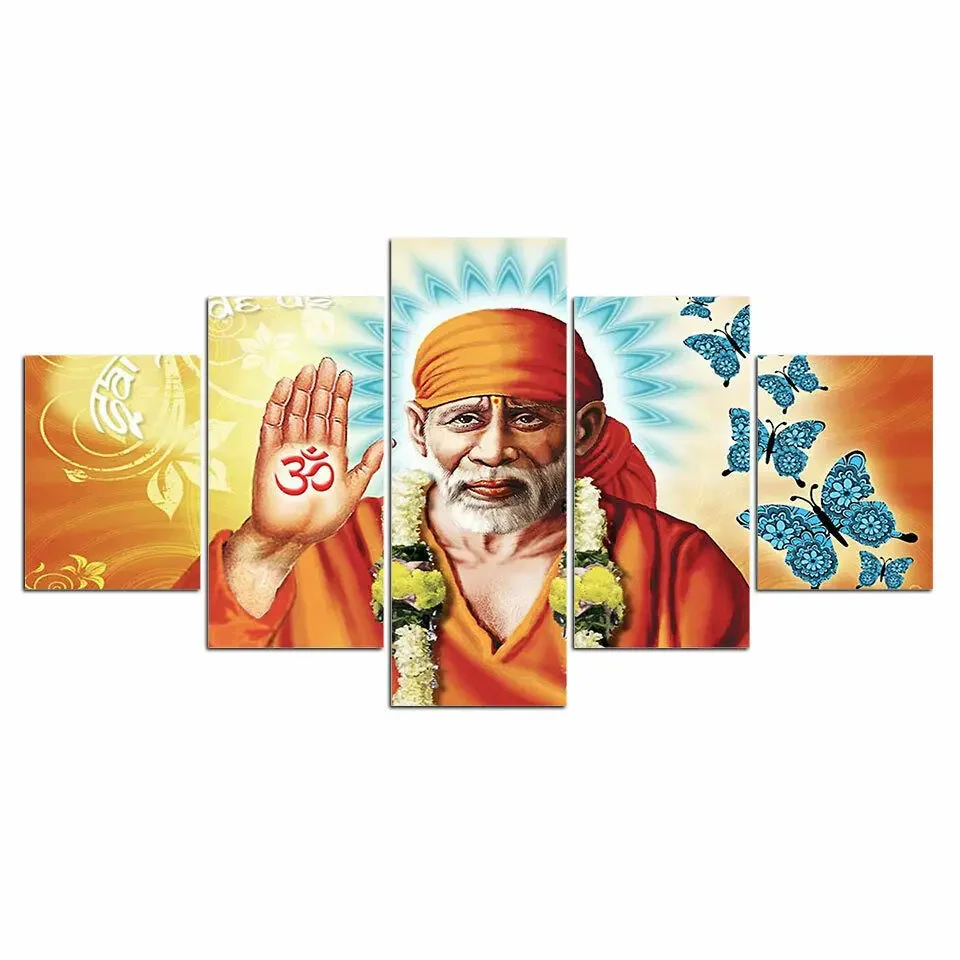 Sin marco, 5 piezas, Lord SAI Baba, hindúismo islámico, impresión HD, arte de pared, carteles en lienzo, imágenes, pinturas, decoración del hogar para sala de estar