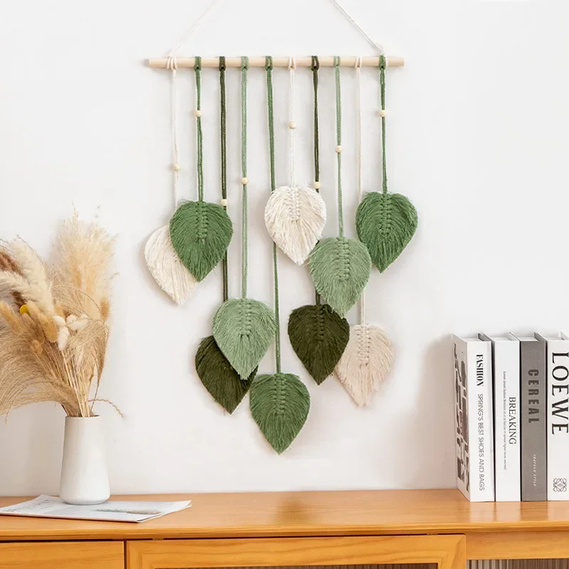 Leaf Macrame Tapestry Brown Green Wall Tapestry Boho Home Decoration Macrame Wall Hanging Home Living Room Decors Aesthetic Gift