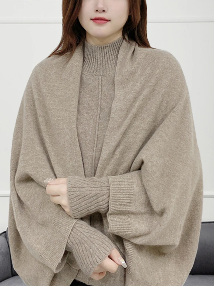 Cappuccio lavorato a maglia di lana caldo da donna Ne Wrap oulder Capispalla Cardigan Sle Commute Faion Sciarpa di fascia alta a due usi