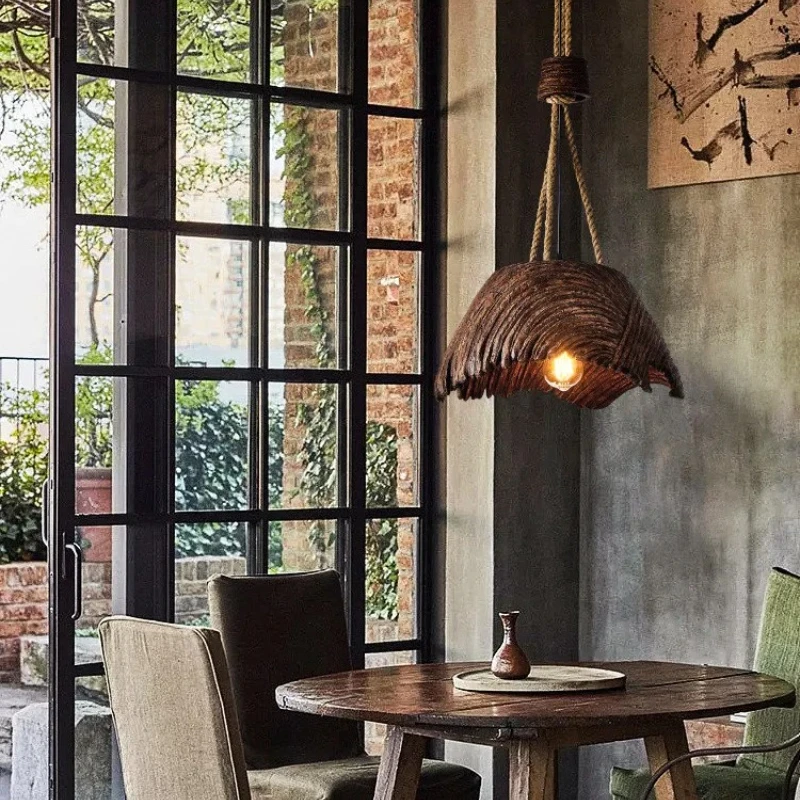 

Nordic Straw Hat Home Design Led Pendant Lights for Living Dining Table Room Office Lounge Chandelier Vintage Art Line Luminaire