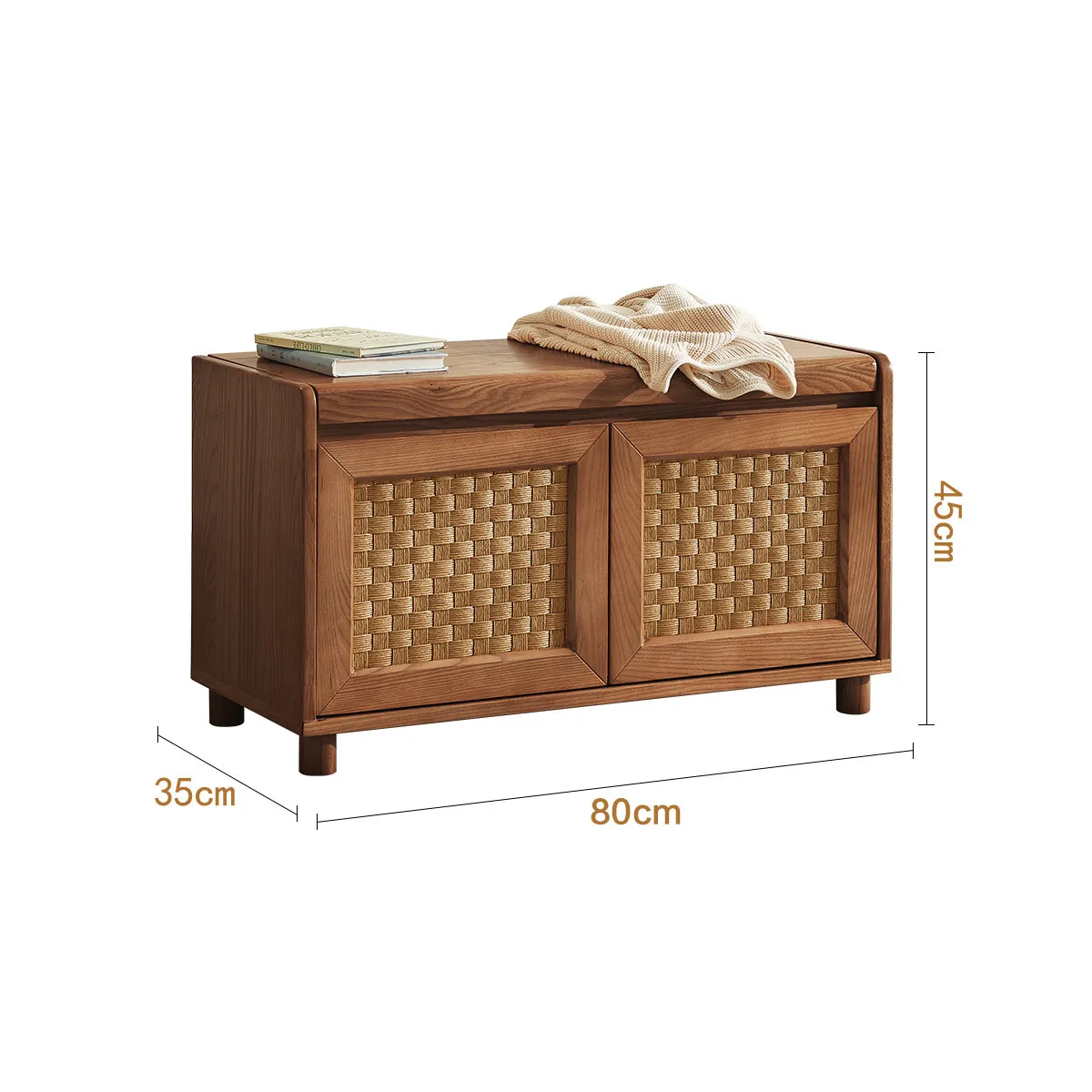 Household entrance solid wood rattan bench storage box multi-functional entrance stool storage bench