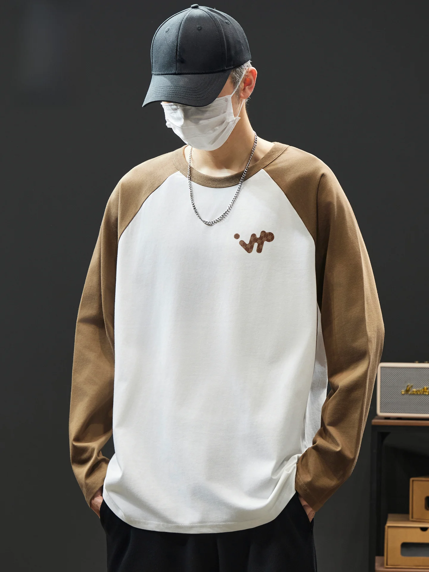 

Мужская хлопковая футболка с длинным рукавом, весна 2026, в американском стиле, с принтом, повседневная, дышащая, свободного кроя, с круглым вырезом