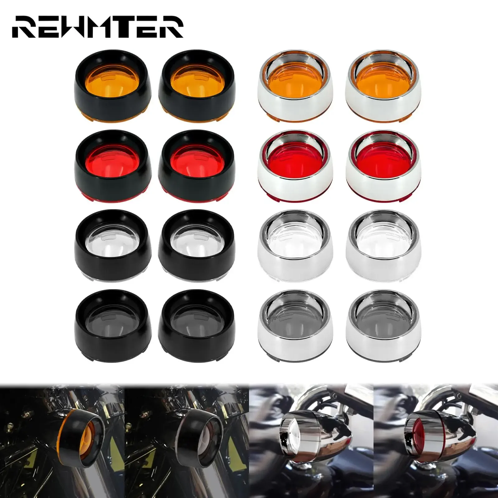 2xMotorcycle Turn Signal Light Bezels Indicator Lens Trim Ring Visor Cover For Harley Sportster XL Softail Dyna Touring FLHR FL