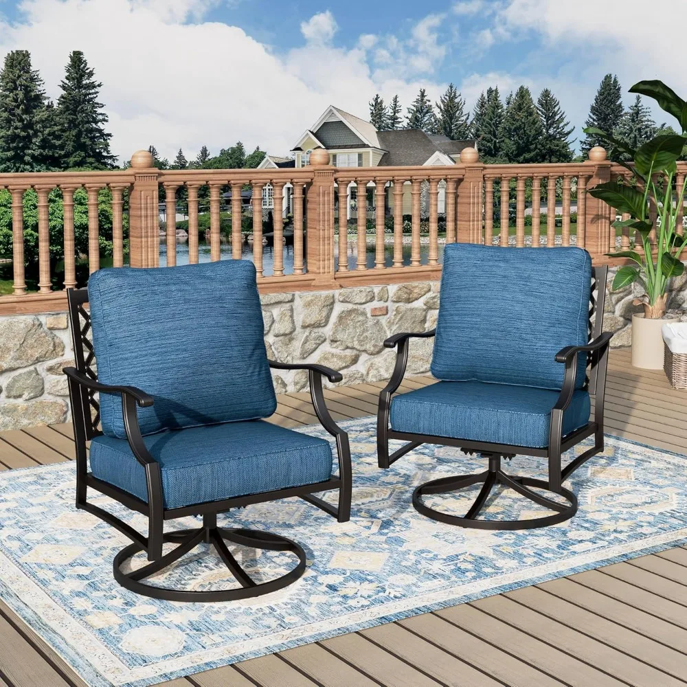 

Swivel Patio Chairs Set of 2, High Back Outdoor Swivel Patio Metal Chairs with 5.75" Thick Cushions for Bistro Balcony Porch Dec