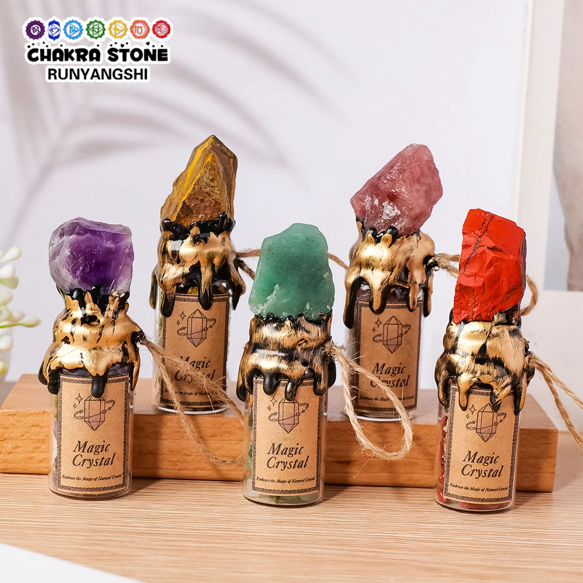 1pc Natural Raw Crystal Energy Bottle, Amethyst Chips Wish Bottle with Hanging Rope, Halloween Witchcraft Spell Bottle Decor