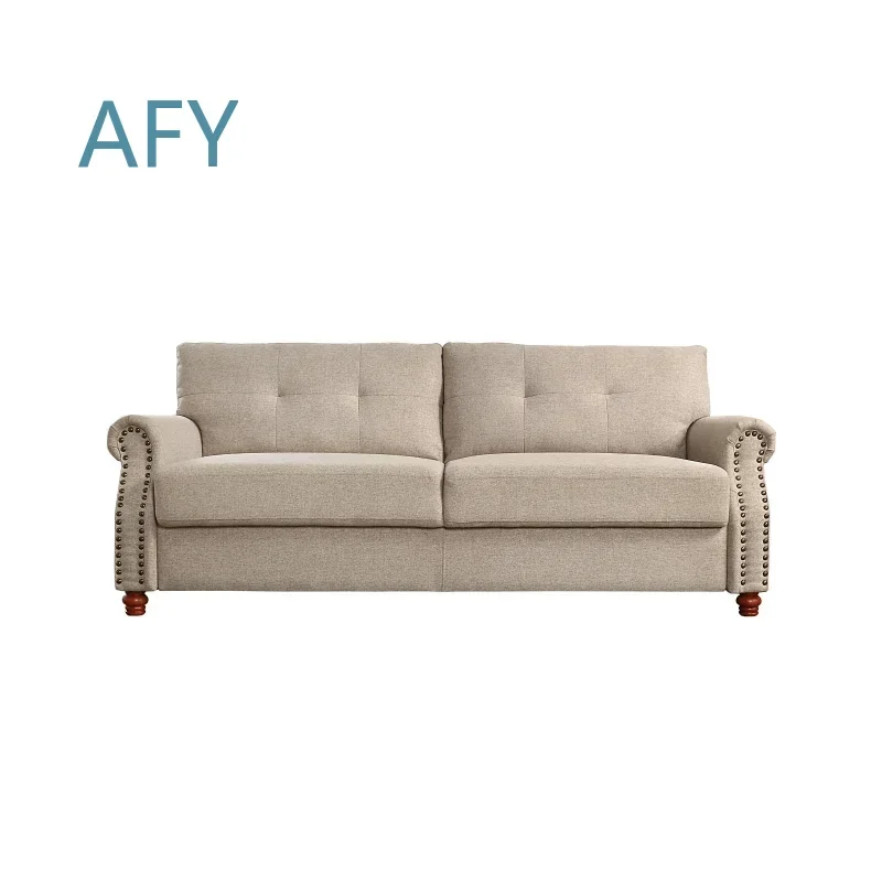 Beige Linen Fabric Upholstered Storage Sofa with Tufted Cushions for Indoor Living Room Furniture Easy Tool-Free Assembly for