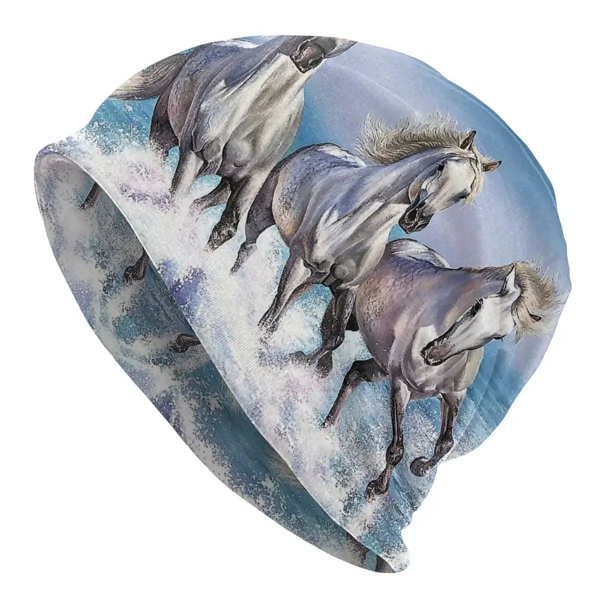 Katerina Lefevre Horse ON THE BEACH Galloping  Run Quickly Autumn Female Thin Beanies Windproof Unisex Skullies Bonnet Hats