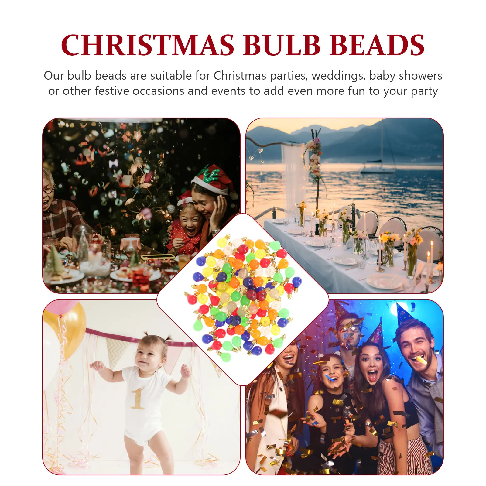 

Christmas Bulb Beads Plastic DIY Jewelry Making Accessories Festive Decorations Xmas Supplies Craft Party Holiday Events