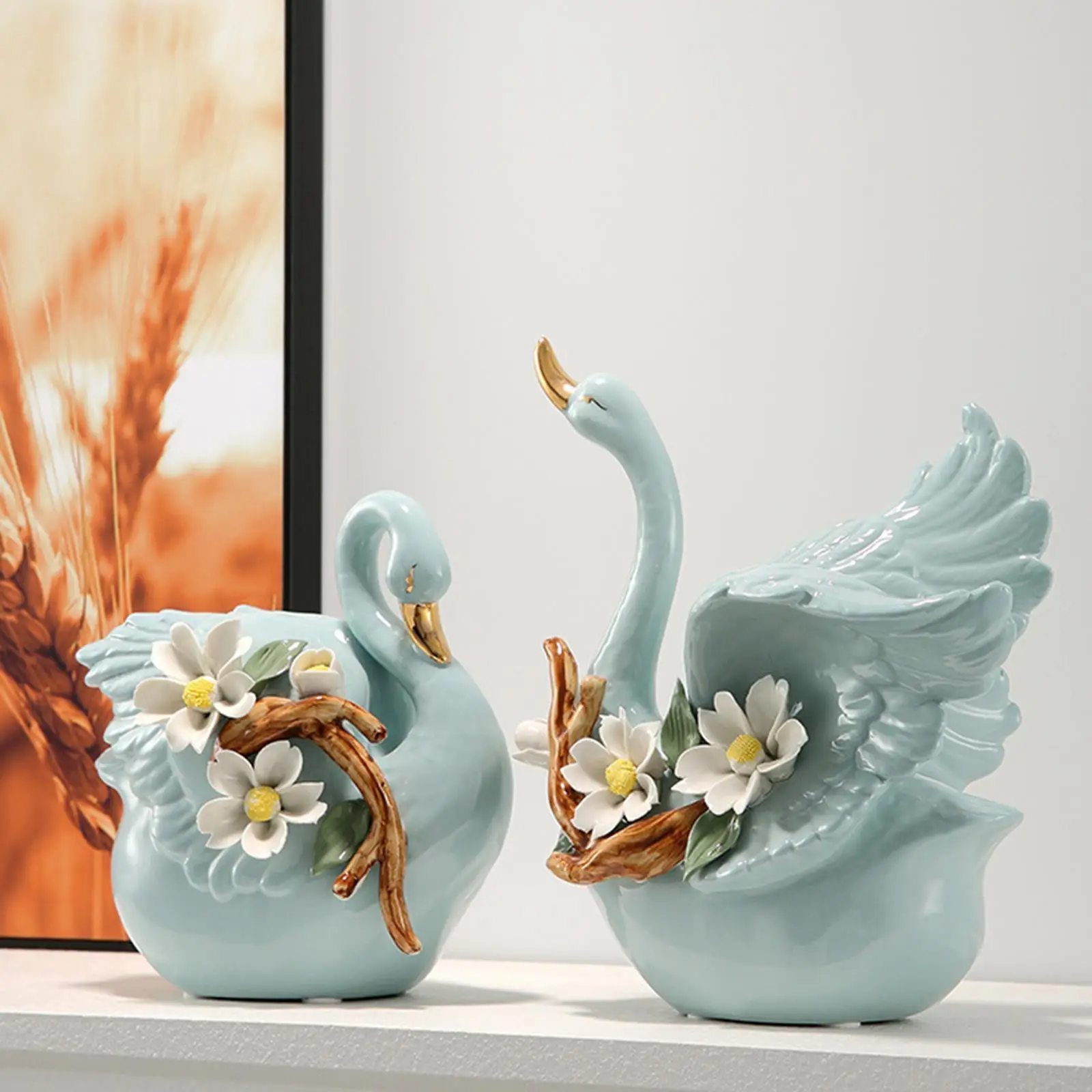

2 шт. статуи лебедя коллекция центральный орнамент современные настольные статуэтки Лебедь скульптуры для новоселья вечеринки свадьбы