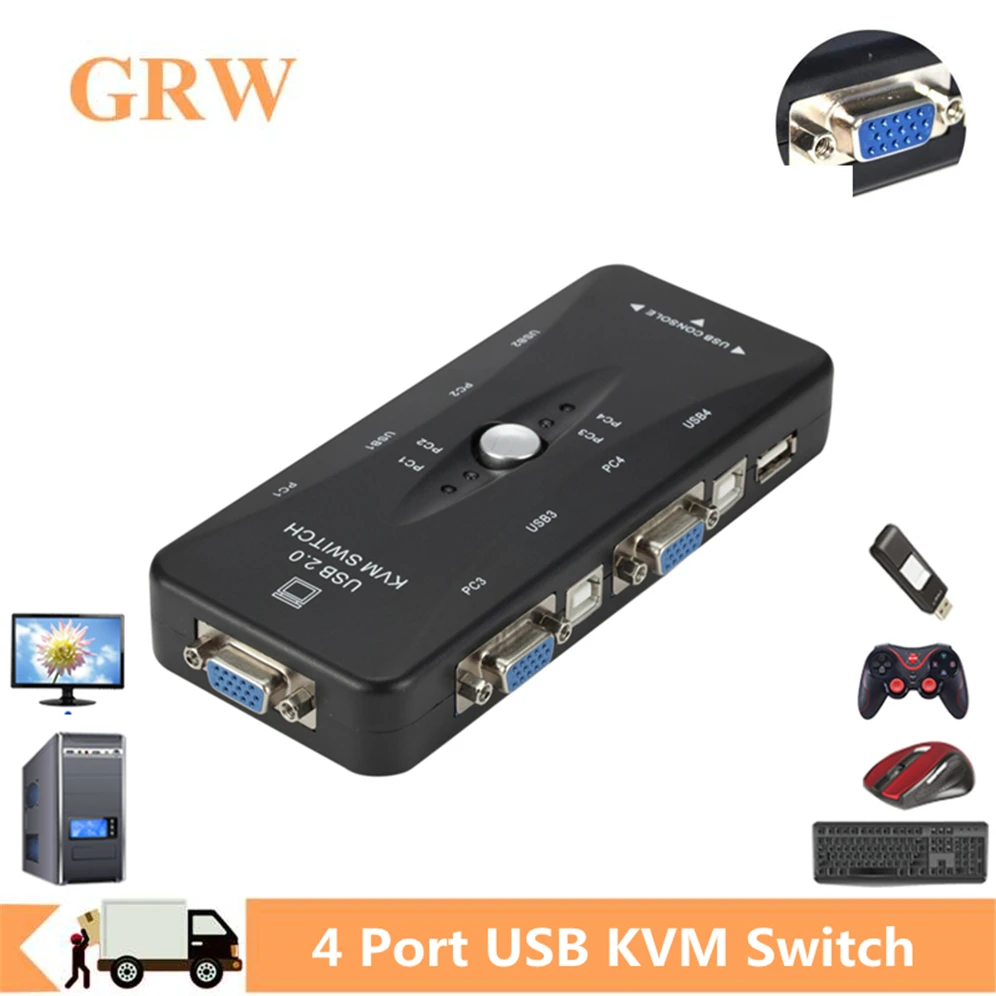 GRWIBEOU-スイッチ付きスプリッターアダプター,4ポート,USB 2.0,Vga,コントロールキー,スイッチャー,1920x1440,vga,アダプター