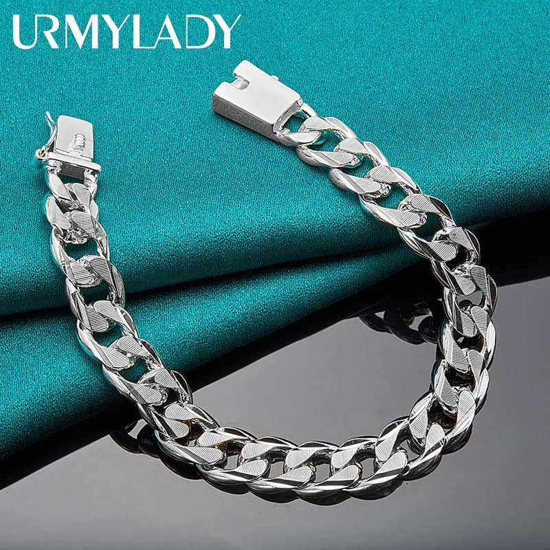 Fine 925 Sterling Silver Men 10MM Side Chain Bracelet For Women Wedding Party High Quality Gift Fashion Jewelry