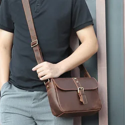 Bolso de hombro Retro para hombre y mujer, bandolera de piel auténtica, bandolera antirrobo