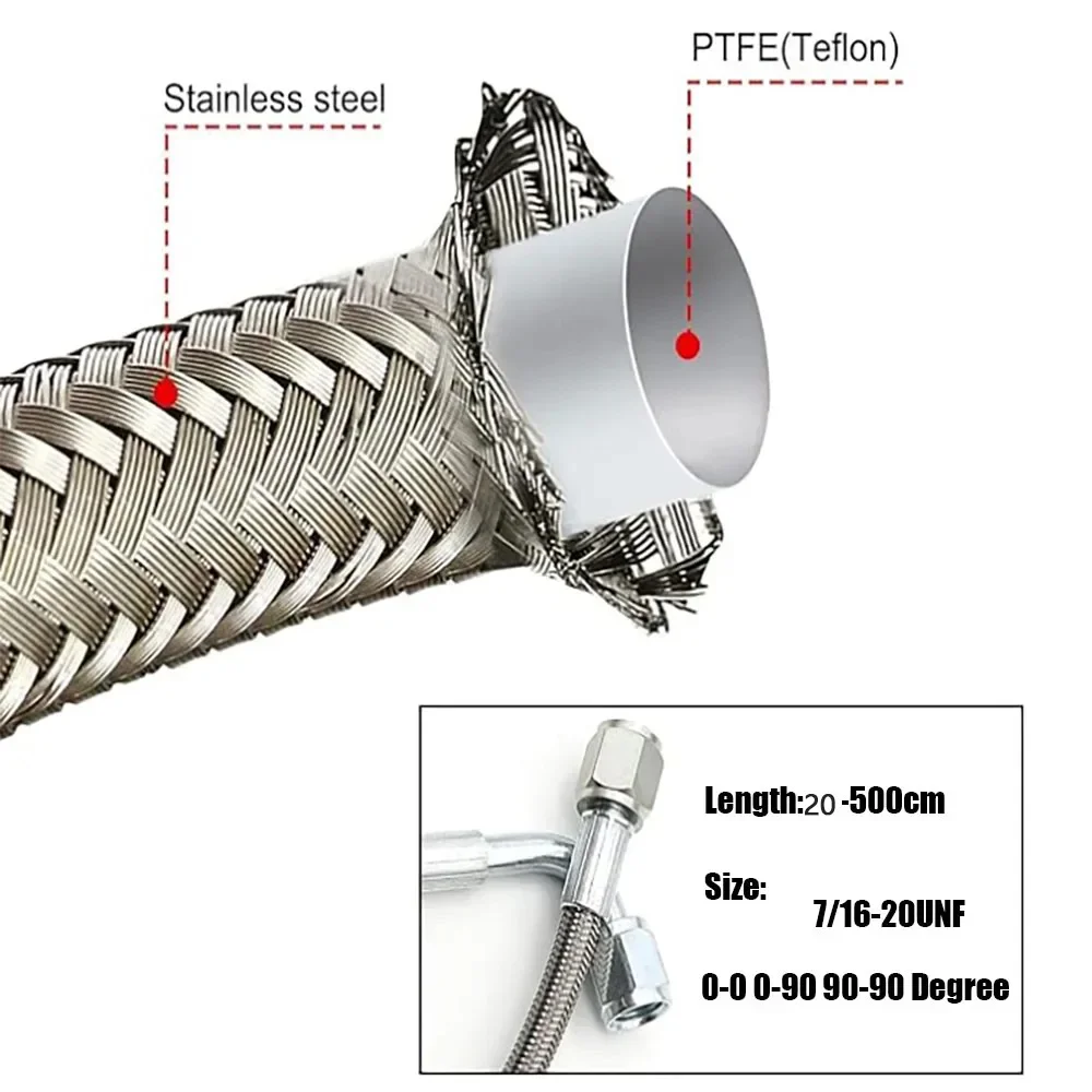 Turbo Feed Line Stainless Steel BraidedAN4 0-90°Straight Hose End Remote Oil Drain Return Line Flexible and Leakproof 20cm-500cm