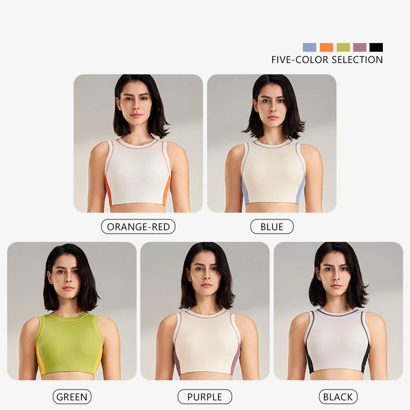Ropa de entrenamiento de gimnasio para mujer, ropa interior deportiva para Fitness, cuello redondo, sujetador de Color para correr, a prueba de