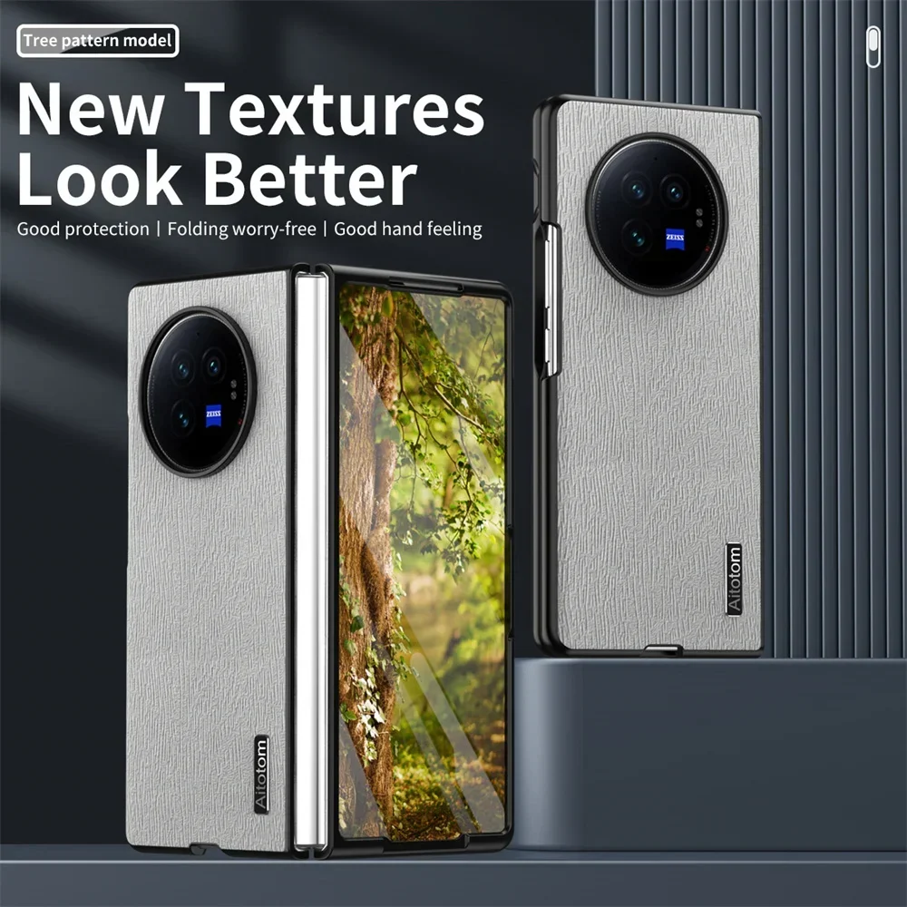Leather Wood Pattern Case for  VIVO X Fold 3 Pro X Fold 2 X Fold X FLIP 4G 5G PC Bumper Slim Shockproof Protection Case