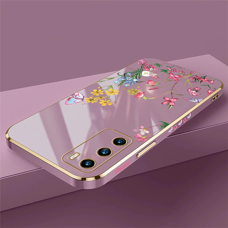 P Smart 2021 Plus Z Pro 2019 Case Fashion Flower Pattern Cover For Huawei P20 P40 Lite 4G 5G P30 Pro Plating Silicone Capa