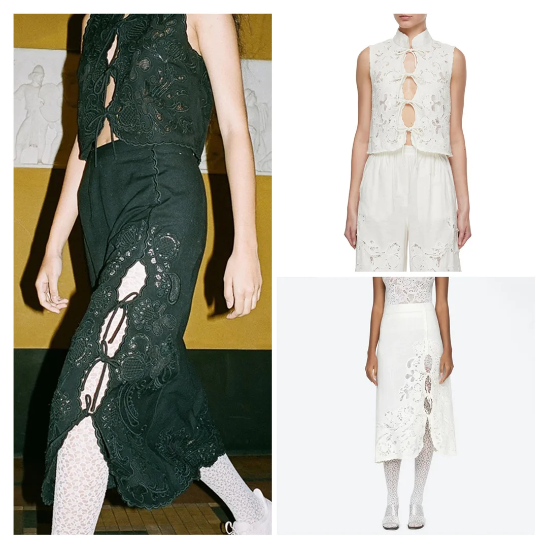 

Sexy Embroidered Hollow out Belted Set High Waist Midi Skirt ort Sve round Ne Two Piece Suit for Women 25-35 Years Old