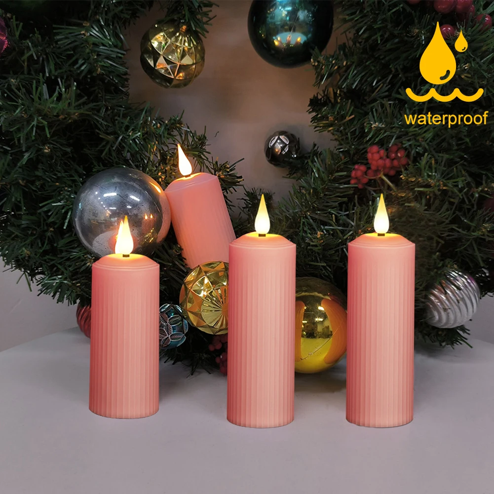 Velas LED con Control remoto, recargables por USB, impermeables, rosas, para boda, temporizador, vela rosa sin llama con Cable USB, 3 uds.