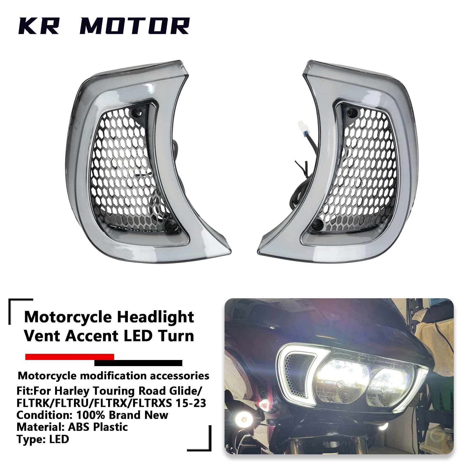 

Fits For Harley Road Glide/Limited/Ultra/Special/ST 2015-2023 Motorcycle Headlight Vent Accent LED Turn Signals Indicator Light