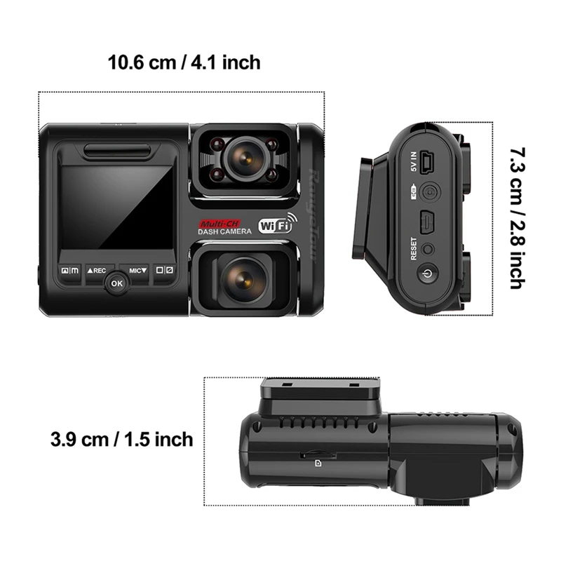 4K 2160P Front And Cabin Dual Dash Cam Built In Wifi GPS For Cars Taxi, Car DVR Driving Recorder Parking Monitor Camera