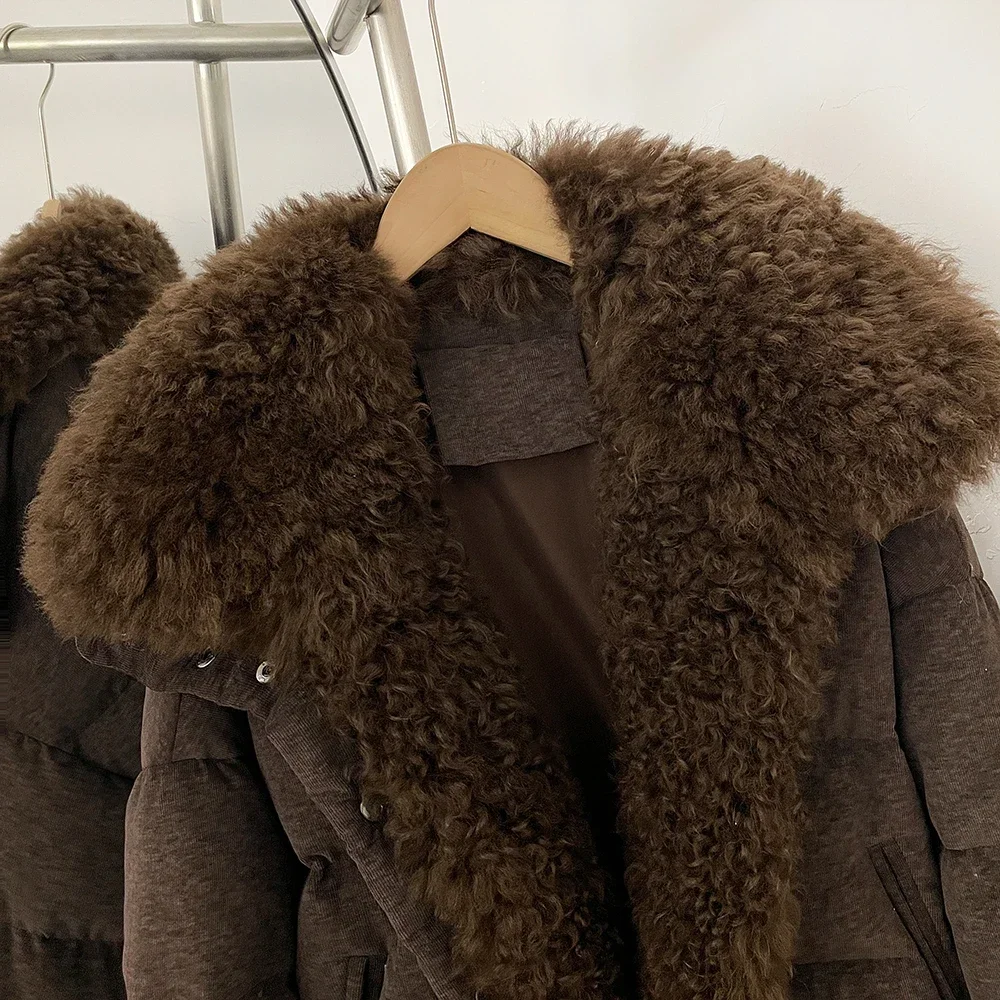 OFTBUY Modische Warme Luxuriöse Natürliche Pelzjacke Kurzer Oversize-Mantel aus Echtem Lammwollpelz mit Daunenfüllung Neue Winterkleidung für Damen – Detail 4