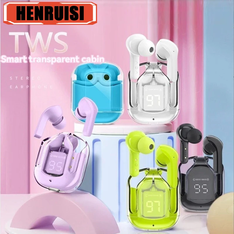 Air31 TWS Transparent Digital Display Bluetooth Headset 5.3 Sports Gaming Noise Cancelling Headset For Android&iphone Headphones