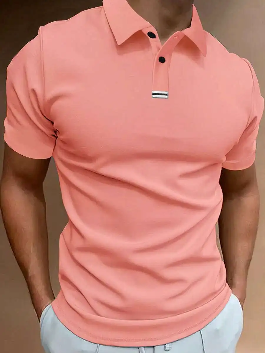 

Men's Coral Solid Polo Shirt with Contrast Trim, Short Sleeve, Casual Fit