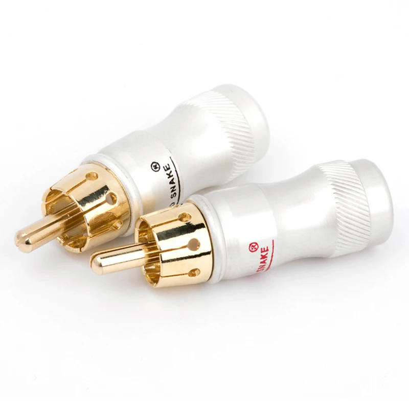 2pcs/lot Male Audio Video Connector Gold Adapter For Cable DIY gold snake RCA Plug HIFI Goldplated Audio Cable RCA