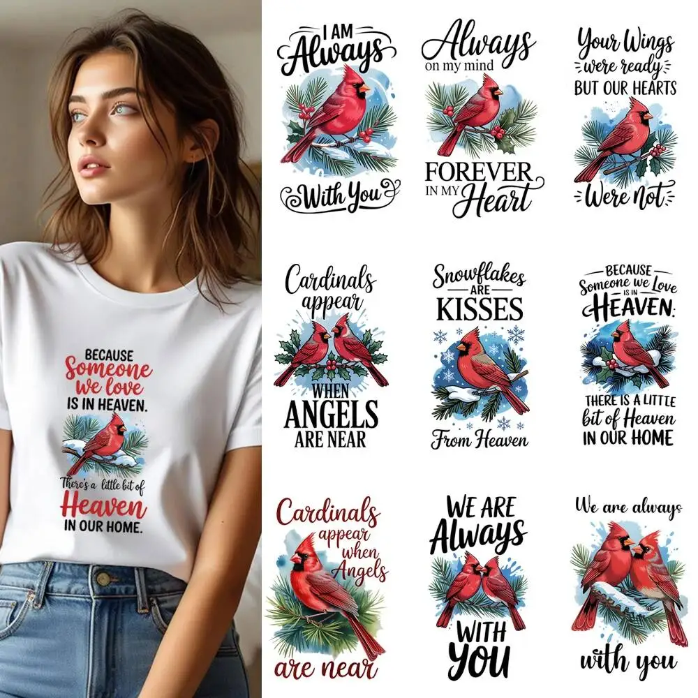 25CM I Am Always With You Birds Snow Heat Transfer Patches For Clothes DIY A-Level Washable Shirt Iron-on Thermal Sticker