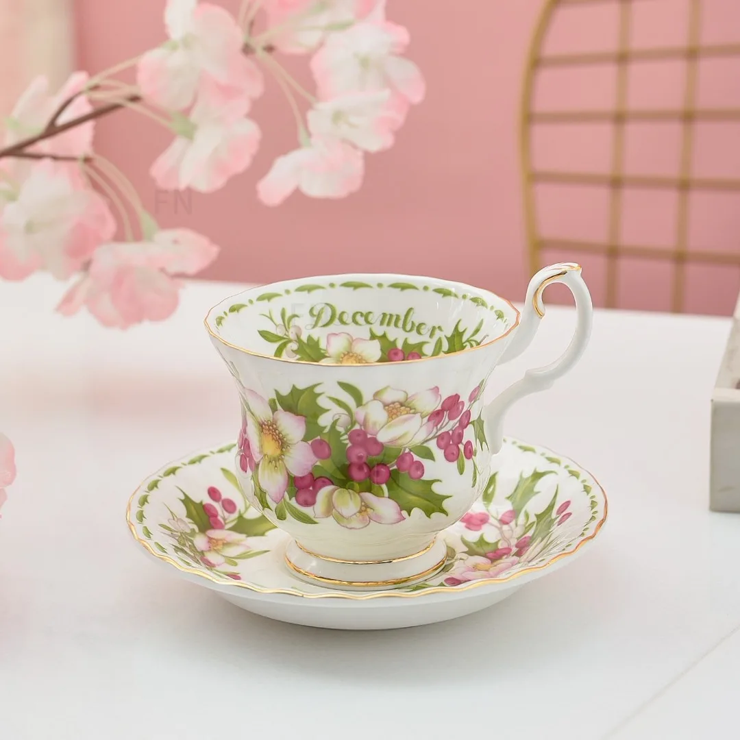 Royal Bone China Floral Month Cup Set Flower Afternoon Tea Coffee Cup Saucer Gift Box For Home Luxury