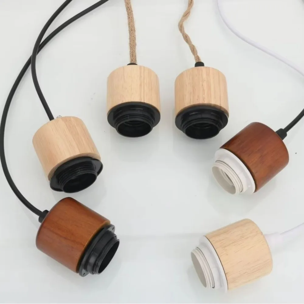 

New Solid Wood E27 Lamp Holder Hanging DIY Accessories Pendant Lamp Adjustable Wire Screw Socket Lampshade Base