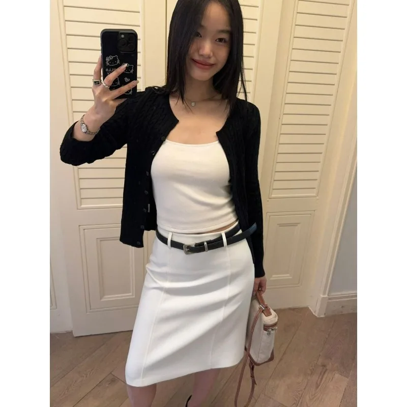 韓国ファッションショートニットセーター女性秋の新ルーズラウンドネックニットカーディガンカジュアル長袖スリムY2kトップス