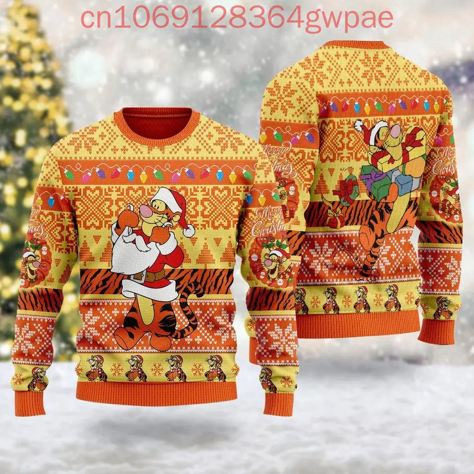 Winnie the Pooh Tigger เสื้อกันหนาวน่าเกลียด Disney เสื้อกันหนาวคริสต์มาสน่าเกลียด Xmas ของขวัญแฟชั่นเสื้อกันหนาวคริสต์มาสน่าเกลียด