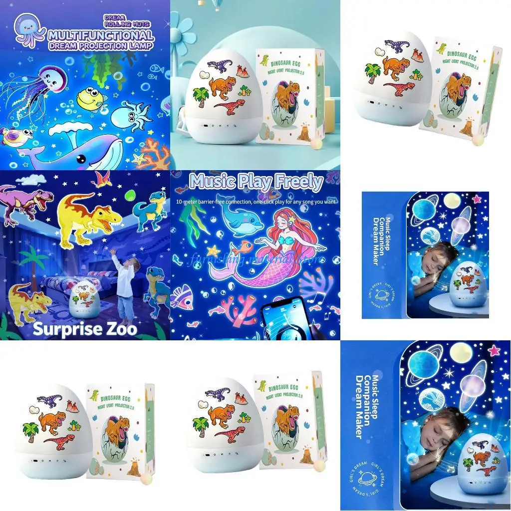 

Y5GD Dinosaur Eggs Projector Night Light 360 Rotating Lamp Decoration Bedroom Lighting Children Gift