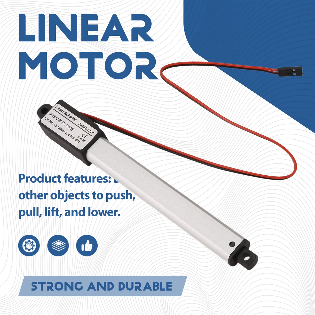 ABQR تيار مستمر 12 فولت مقاوم للماء IP54 المحرك الخطي الصغير 100 مللي متر السكتة الدماغية محرك خطي كهربائي نافذة فتاحة 30 مللي متر/ثانية سرعة