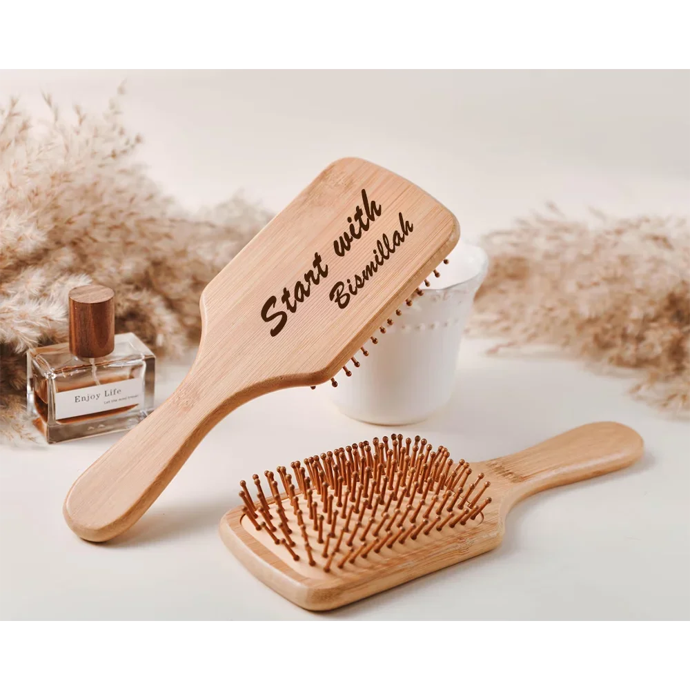 2025 Start with Bismillah Square Comb Engraved Airbag Brush Ramadan Gift for Islamic Ramadan Decor Eid Al-Adha Hajj Eid Mubarak