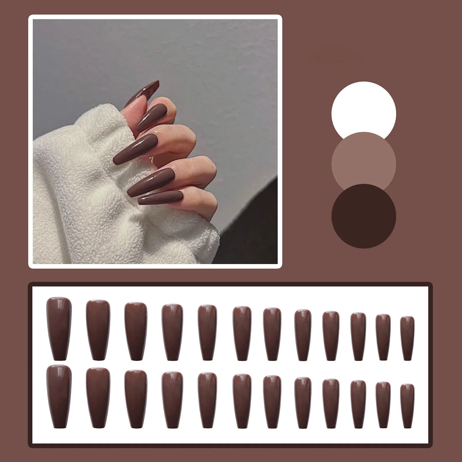 New Hot Chocolate Long Press on Nails Long Lasting Safe Material Waterproof False Nails for Shopping Traveling Dating