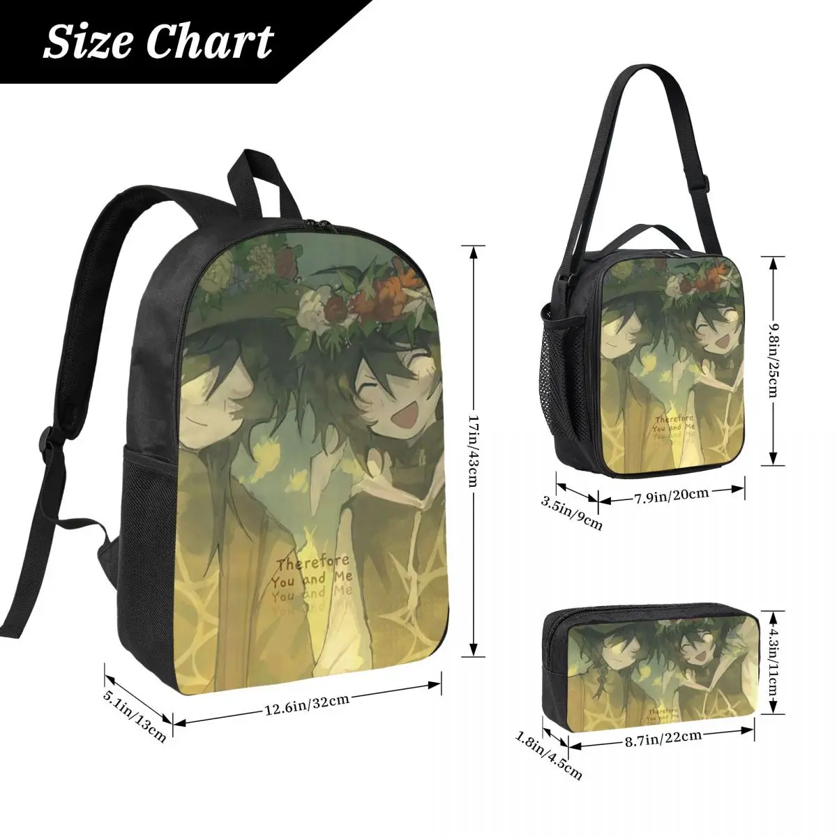 Azuretime Anime Azure Two Time Forsaken Backpack BookBag School Bag Laptop Shoulder Bags 3ps Insulated Lunch Bag Pencil Case