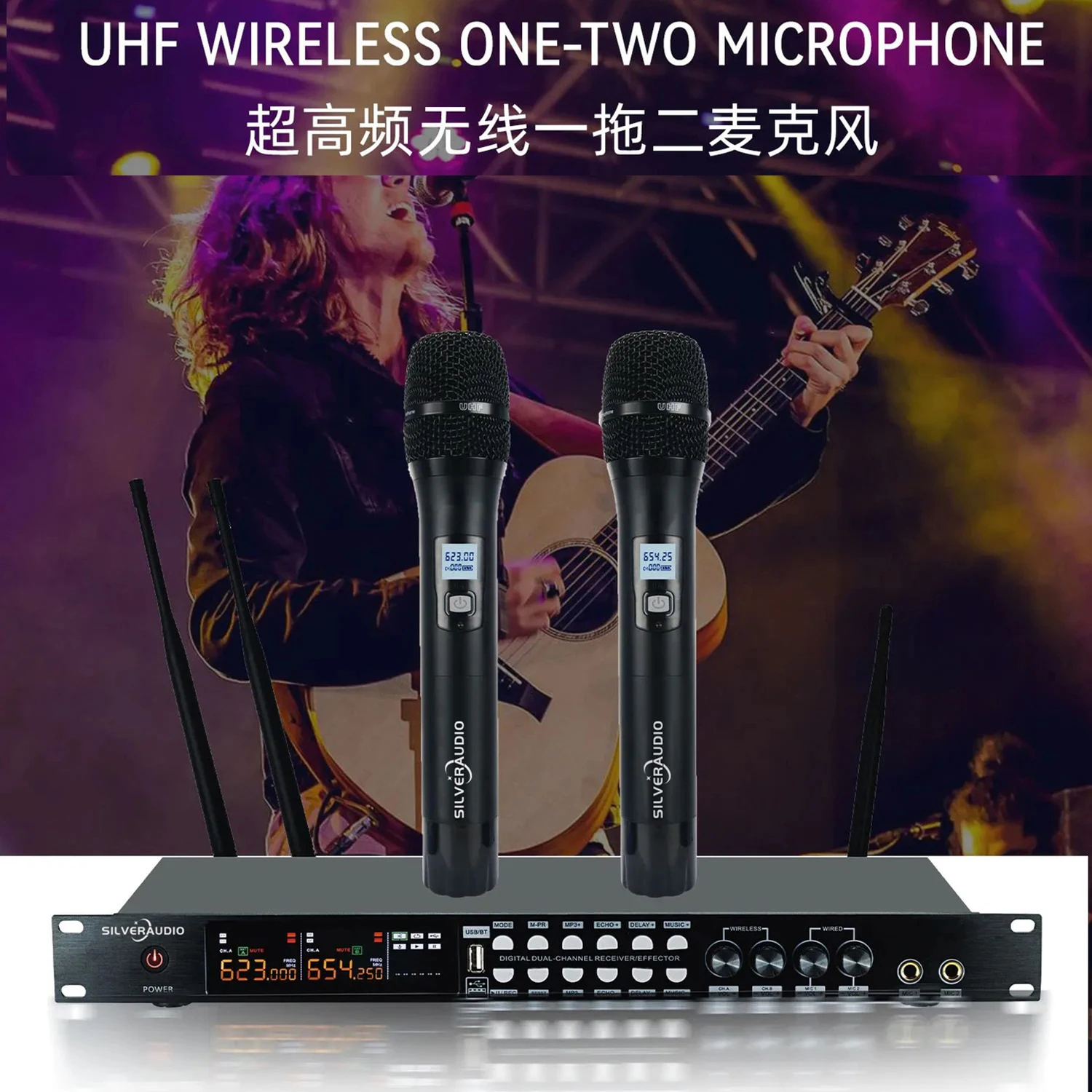 

GAW-Q450 Professional Wireless Microphone System - Dual Microphones for Home KTV, Professional Stage, Outdoor Parties