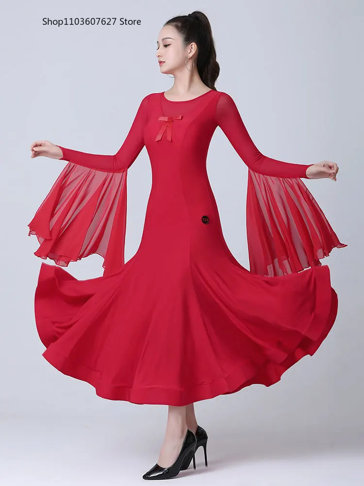 

Ballroom dance dress, floating sleeves long skirt, competition skirt, Blackpool modern dance competition high-end practice skirt