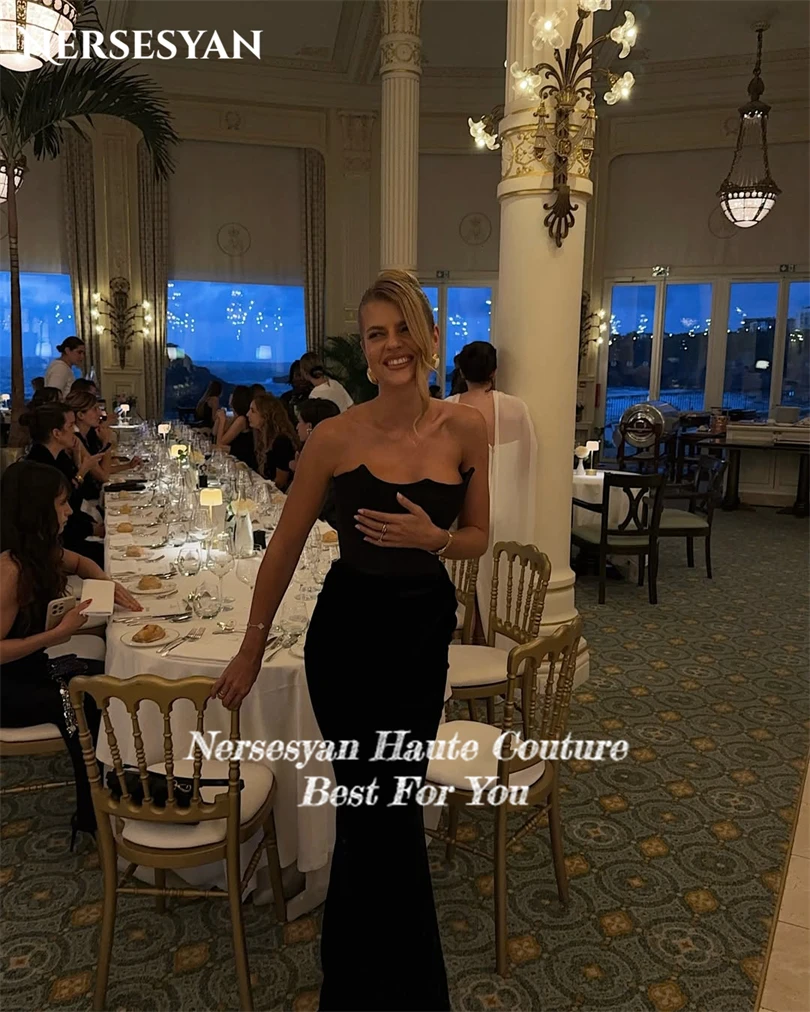 Nersesyan luxe noir sirène robes de soirée épaules dénudées Stretch Satin robes formelles dos nu invité robe de soirée personnalisé
