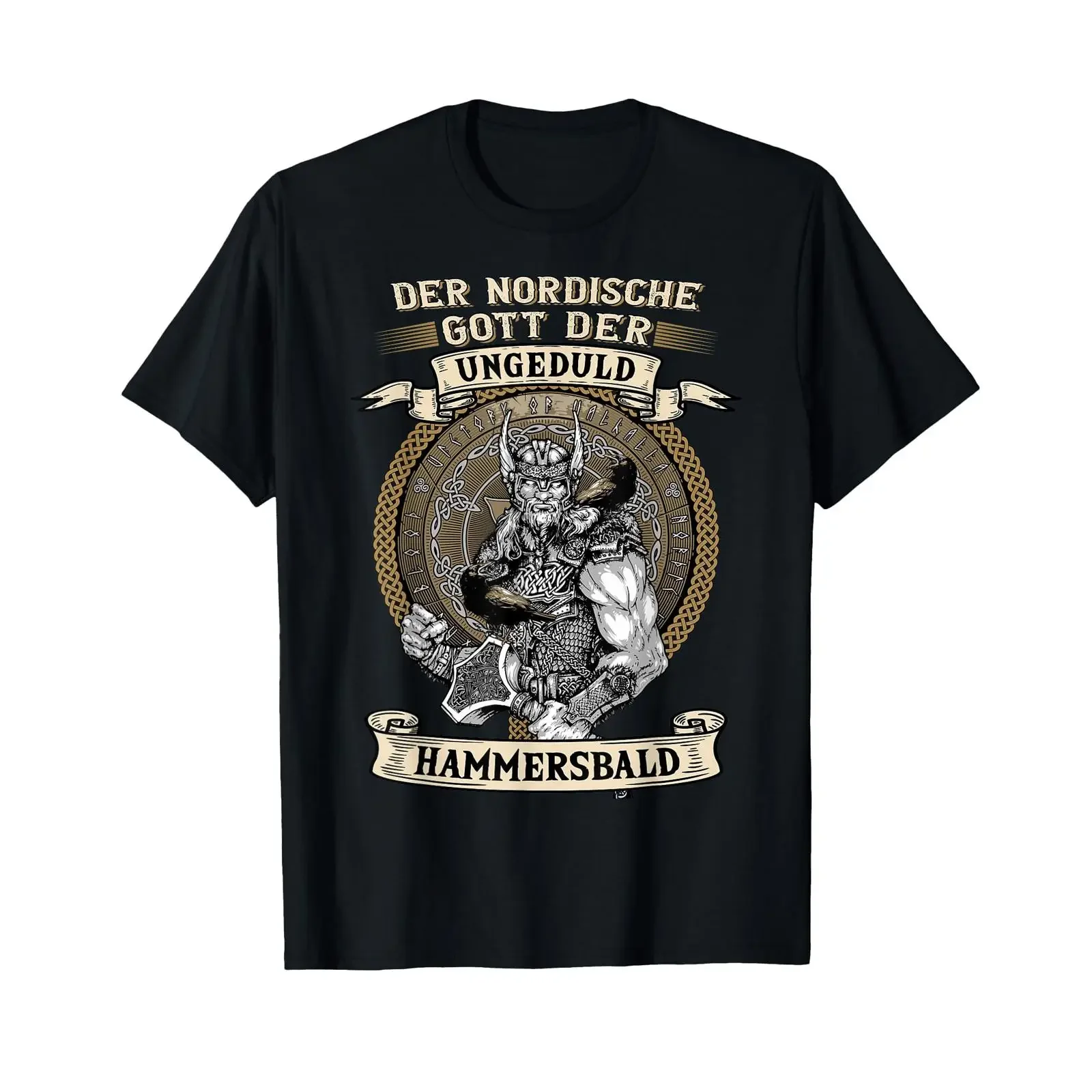 T-shirt Viking The Nordic God Impatience Hammersbald, noir, graphique vintage délavé, mode unisexe, légèrement doux