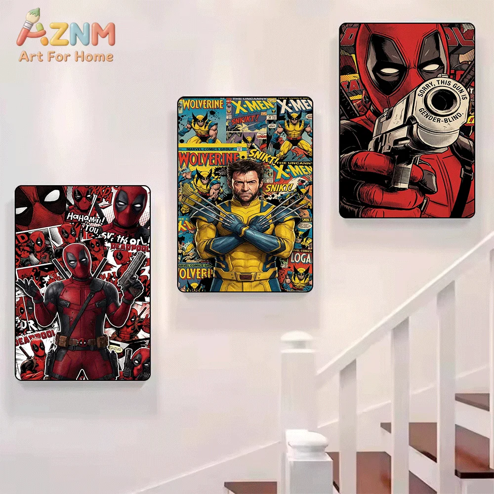 AZNM MARVEL Deadpool Wolverine Comic Canvas Wall Art Frameless Painting Living Room Home Decor Poster
