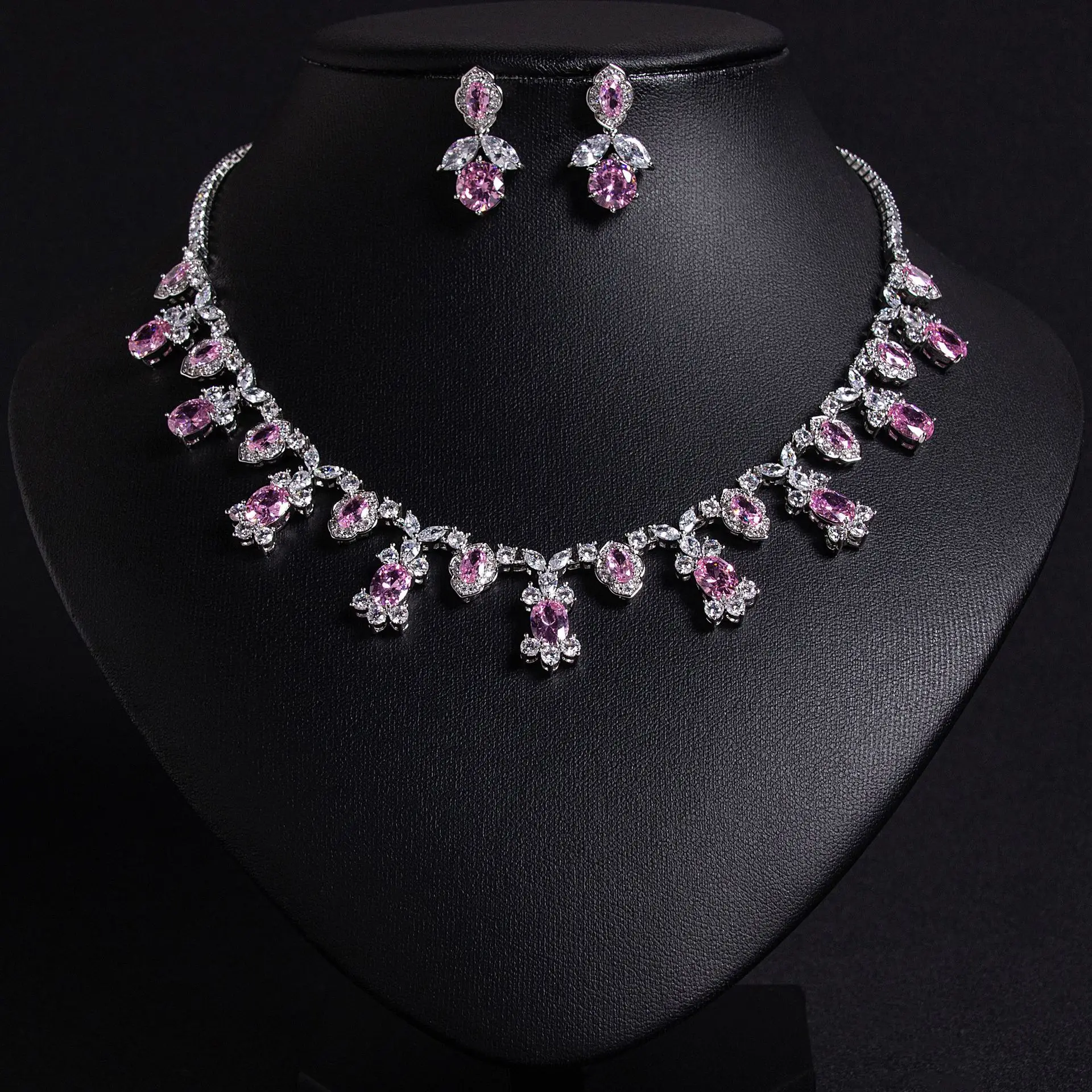 HIBRIDE Original Street Style Necklace Earrings Geometric Set Zirconium Set Bridal Wedding Cocktail Party Gift Accessories S-485