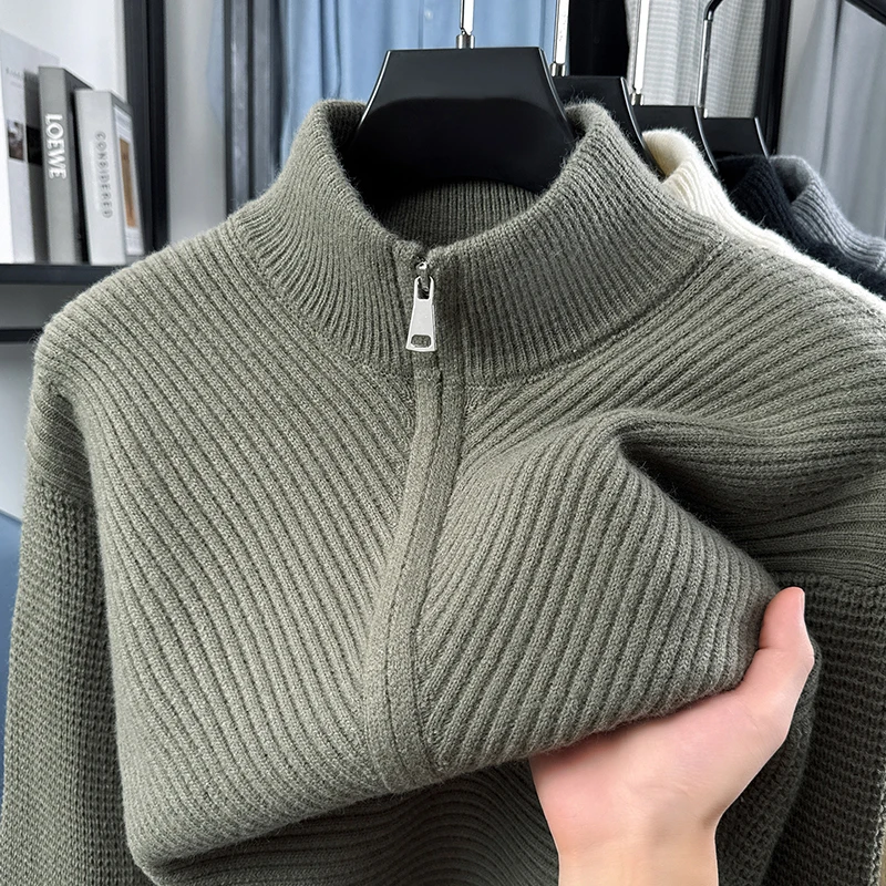 Fashion Men's Knitted Cardigan High-End Brand Classic Jacquard Solid Color Simple Design Autumn Winter New Casual Sweater Coat
