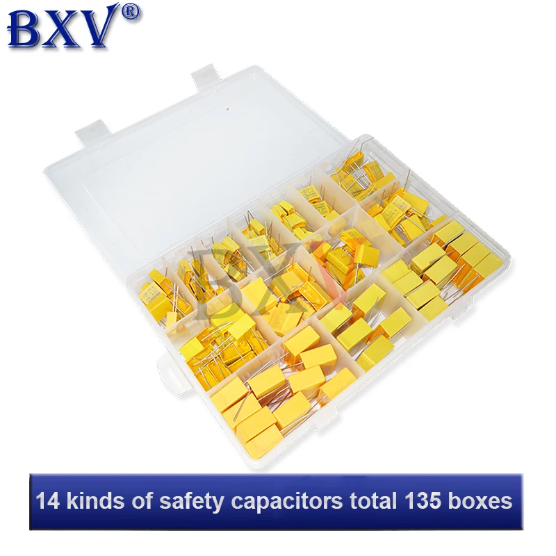 

135PCS/Set -14Kinds X2 Safety Capacitor 275VAC 102K-105K 1NF~1UF Assorted Kit BXV