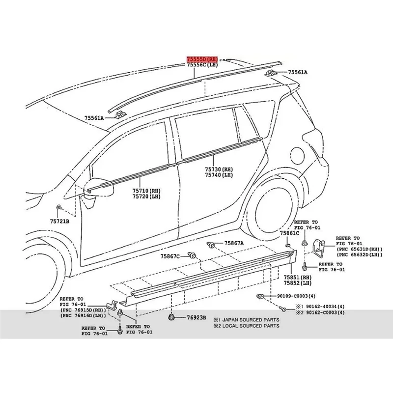 

1 пара полосок капель на крышу автомобиля, уплотнительные полоски, полоски воды на крышу 75551-0C080 75552-0C080 для Toyota Sequoia 2007-2021