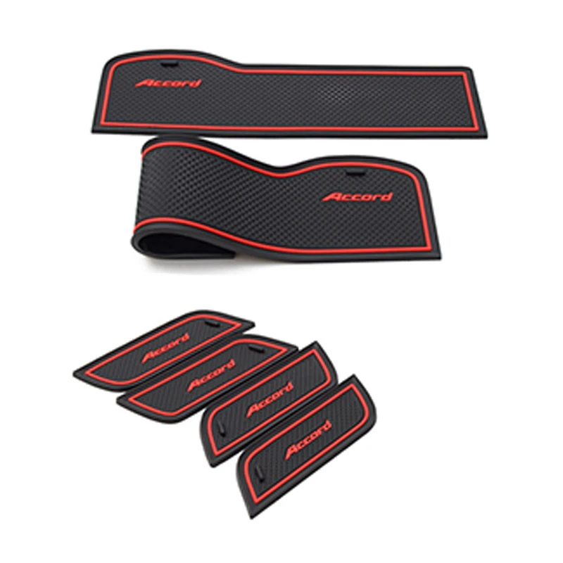 Car rubber anti-slip mat coaster Door Slot Mat Set For Honda 9th Accord 2014 2015 accessories