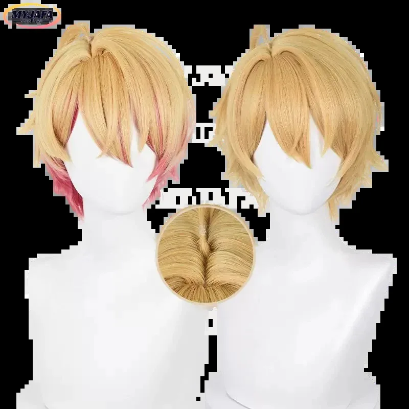 Peluca de Cosplay Hoshino Akuamarin Oshi No Ko, Cosplay de 32cm, pelo sintético resistente al calor, color naranja y rosa, pelucas de Cosplay de Anime + gorro de peluca